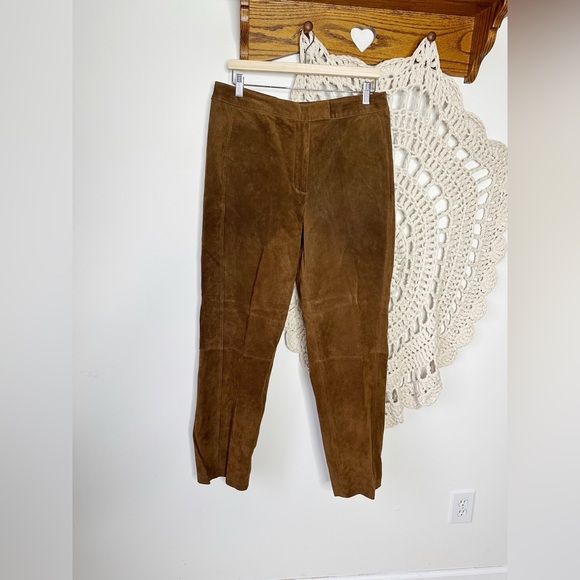 Vintage Pants - Vintage 80s Bagatelle Brown Suede Straight Leg Pants Size Large